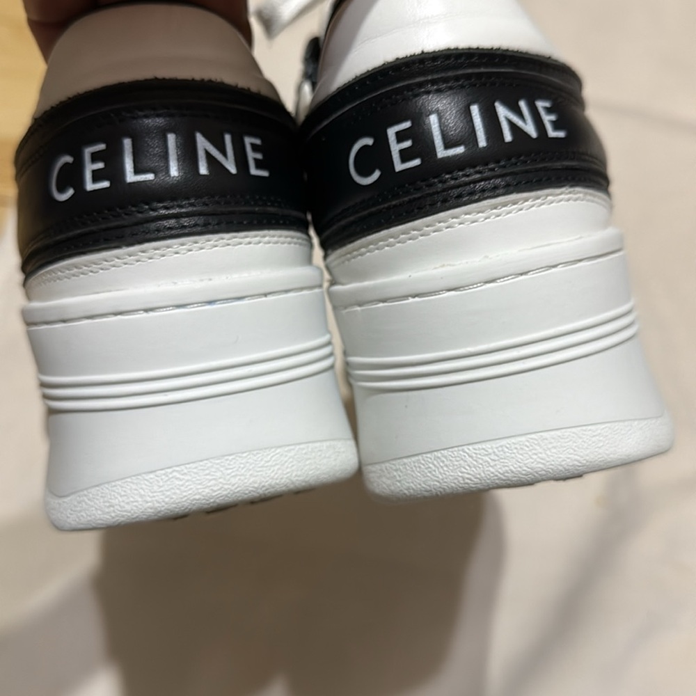 CELINE Block Wedge Calfskin Optic White / Black Sneakers - Picture 5 of 10